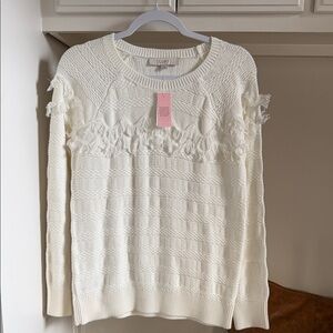 LOFT Women's Textured Cream Knit Top